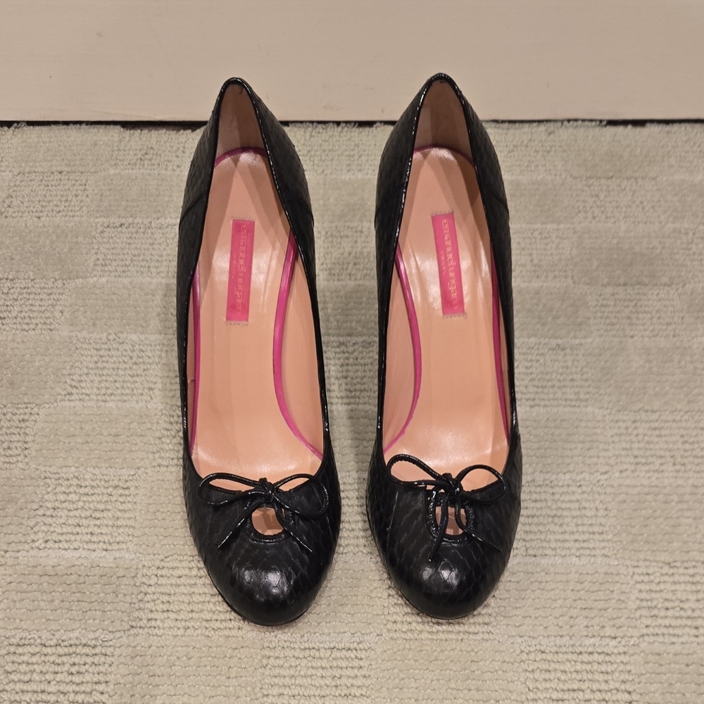 EMANUEL UNGARO Black Ballet Pump Stiletto Heels Shoes Sz 39 ITALY 🇮🇹